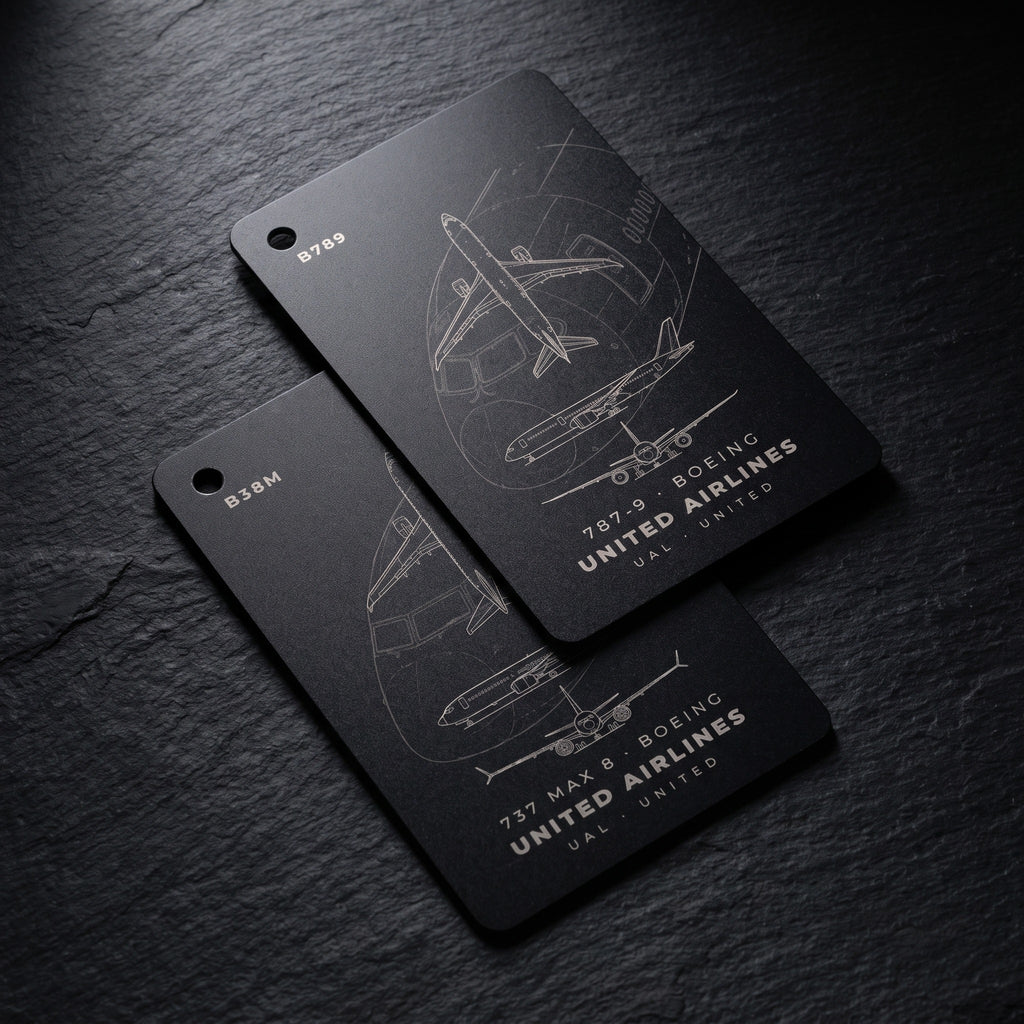 both sides of the airline card, a different aircraft on each