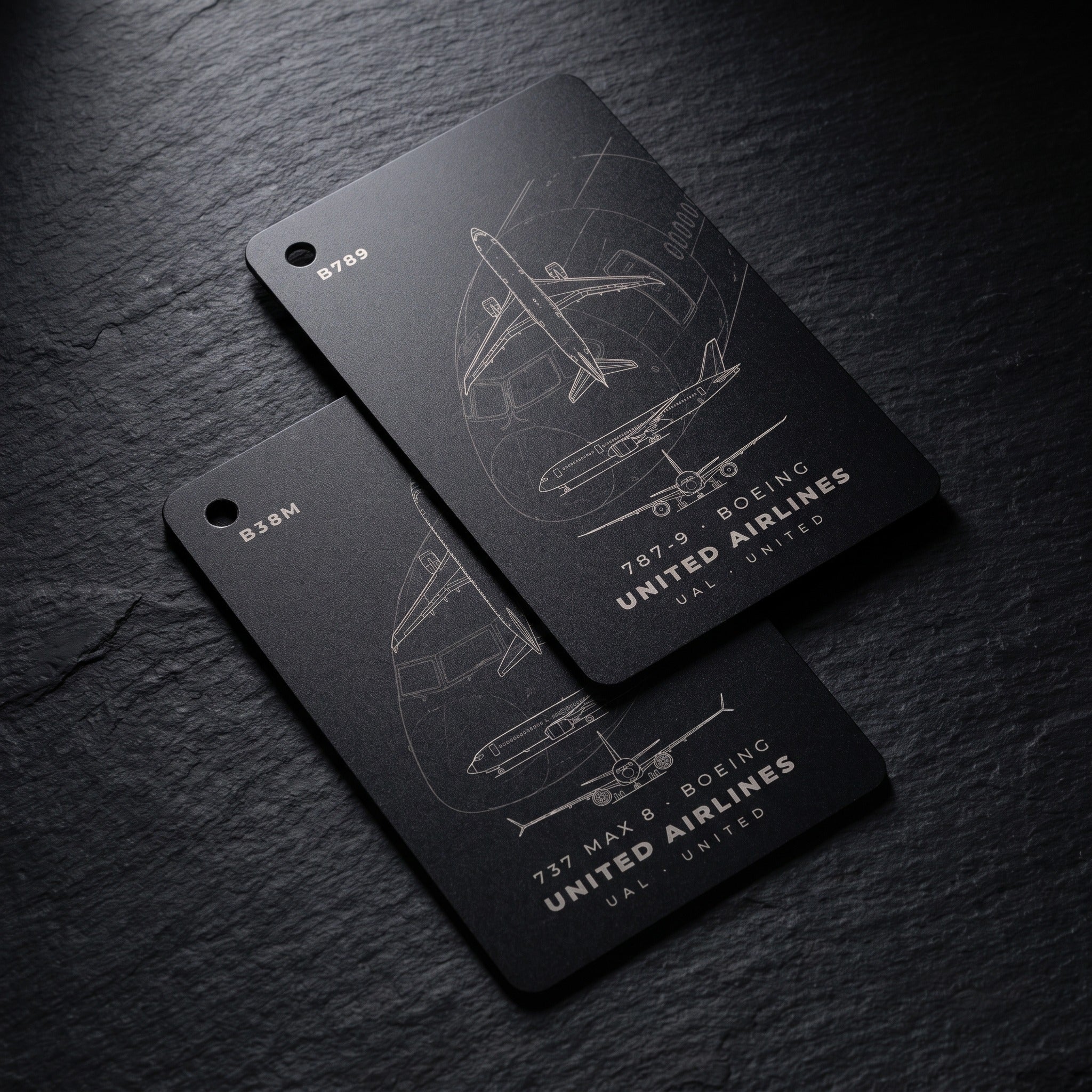 both sides of the airline card, a different aircraft on each